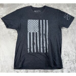 Grunt Style T-Shirt Men Large Charcoal Gray Excellent Distressed American Flag